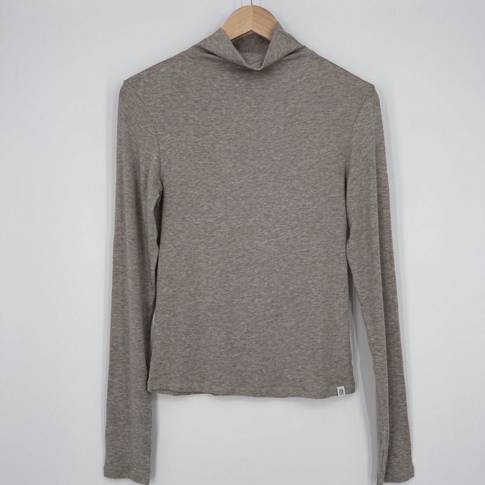 C2O2 Wool Mock Neck Top Womens S (Measured) Tan Merino Blend Base Layer